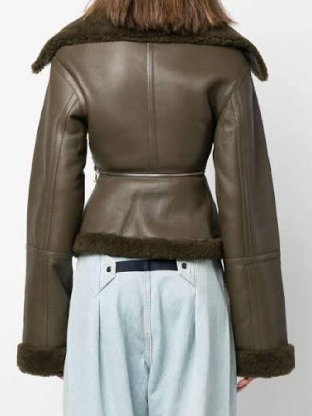ANDREĀDAMO CUT-OUT SHEARLING-TRIM LEATHER JACKET SIZE MEDIUM NWT - Picture 5 of 6